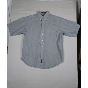 Dockers Mens Small Stripe Button Front Shirt Blue Cream Tan Coastal Classic